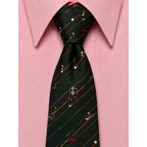 The Silk Connection Mens Golf Theme Silk Tie Forest Green Orange Striped Novelty